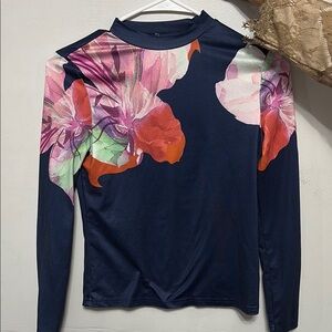 Floral Long Sleeve Top - Navy and Pink
